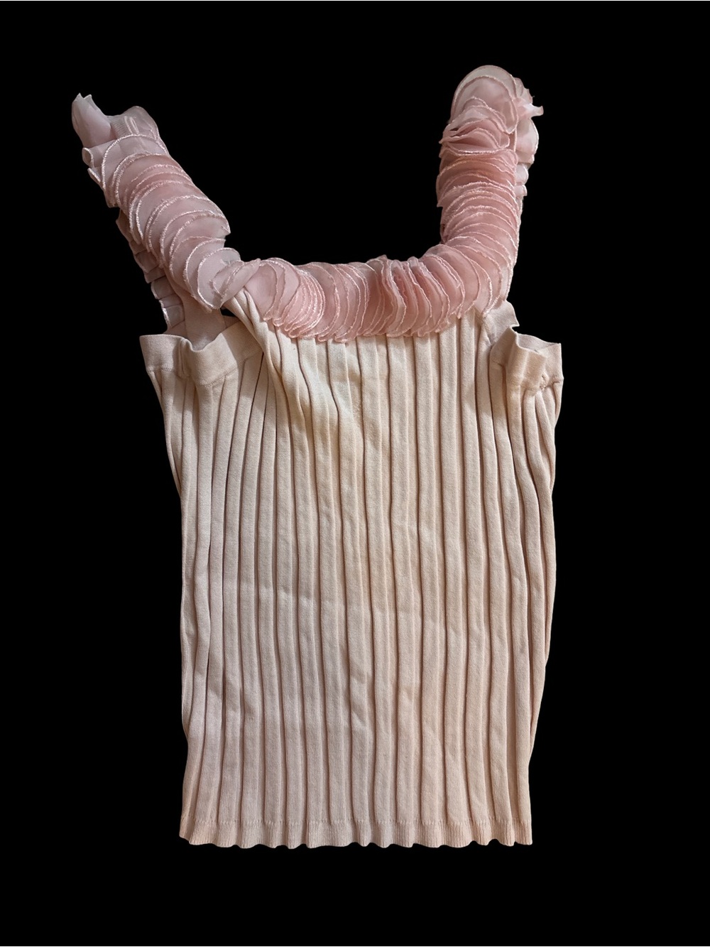 EVIE Blush Pink Ruffled-Strap Ribbed Tank 55% Silk